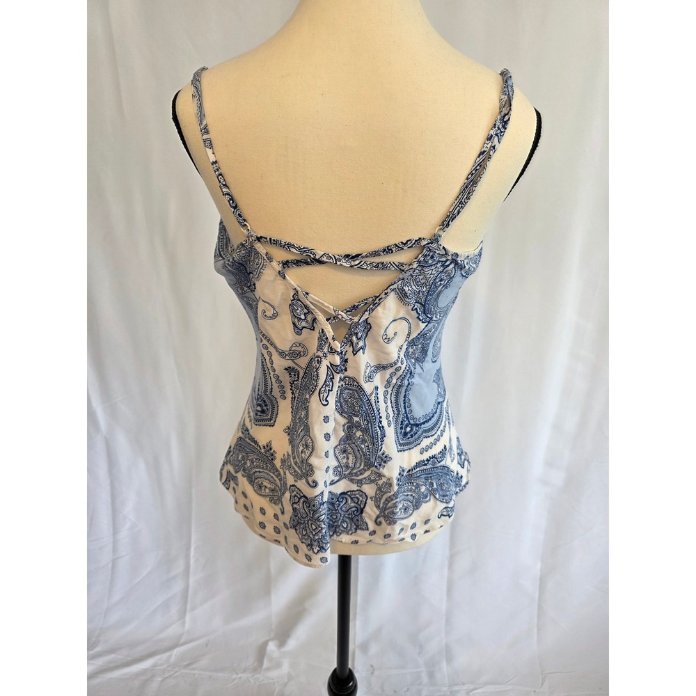 In Bloom Blue Paisley Lace Trim Cami Tank Top Women's Size L - Picture 2 of 4